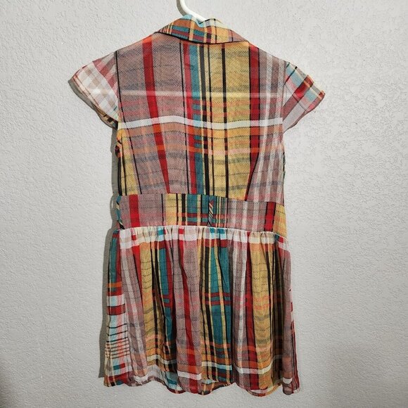 Agaci Plaid Ruffle Blouse Womens Small Multicolor Sheer Button Top Boho Style S - Picture 4 of 11